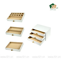 Hộp trang sức chữ nhật 3 tầng sơn mài trắng - 30x20 H18 cm