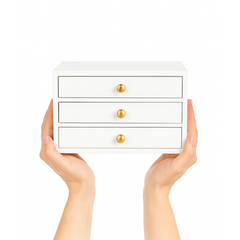 Hộp trang sức chữ nhật 3 tầng sơn mài trắng - 30x20 H18 cm