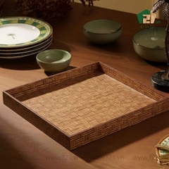 Khay vuông gỗ tự nhiên họa tiết đan