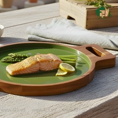 Đĩa tròn gỗ tự nhiên có tay cầm 2 bên