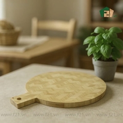 Thớt tròn gỗ tự nhiên vân xương cá có tay cầm