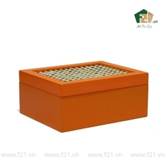 Hộp đựng chữ nhật sơn mài nắp mây đan
