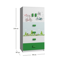 Tủ Quần Áo Cho Bé Họa Tiết Xe Đạp (60x50x120cm)