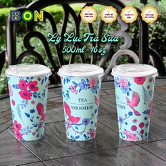 Lốc 50 Ly Giấy In Lục Trà Sữa 500ml / 650ml (22 oz) - Đựng Trà Sữa kèm Ly Topping 120ml có nắp, Ly Dày Đẹp, 260 Gram SM