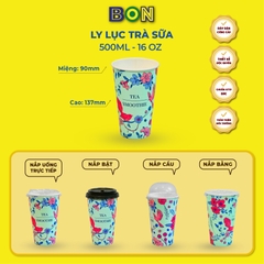 Lốc 50 Ly Giấy In Lục Trà Sữa 500ml / 650ml (22 oz) - Đựng Trà Sữa kèm Ly Topping 120ml có nắp, Ly Dày Đẹp, 260 Gram SM