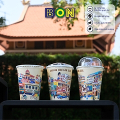 LỐC 50 LY IN TRANH - SÀI GÒN CHỢ LỚN XƯA 360ML - CÀ PHÊ ĐÁ, NƯỚC UỐNG LẠNH - LY DÀY, ĐẸP, 260 Gram SM - Giá đã gồm HĐ VAT