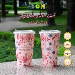 Lốc 50 Ly Giấy In Hồng Trà Sữa 500ml / 650ml (22 oz) - Đựng Trà Sữa kèm Ly Topping 120ml có nắp, Ly Dày Đẹp, 260 Gram SM