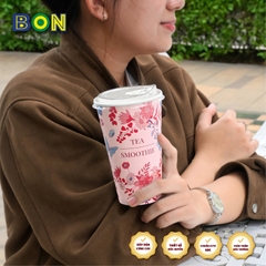 Lốc 50 Ly Giấy In Hồng Trà Sữa 500ml / 650ml (22 oz) - Đựng Trà Sữa kèm Ly Topping 120ml có nắp, Ly Dày Đẹp, 260 Gram SM