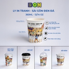 LỐC 50 LY IN TRANH - SÀI GÒN ĐEN ĐÁ 360ML - CÀ PHÊ ĐÁ, NƯỚC UỐNG LẠNH - LY DÀY, ĐẸP, 260 Gram SM - Giá đã gồm HĐ VAT