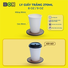 LỐC 50 LY GIẤY TRẮNG - 270ML (8 / 9 OZ) - CÀ PHÊ NÓNG CÓ NẮP - Giá đã gồm HĐ VAT