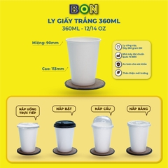 LỐC 50 LY GIẤY TRẮNG 360ML (12 / 14 OZ) - CÀ PHÊ ĐÁ, NƯỚC UỐNG LẠNH - LY DÀY, ĐẸP, 260 Gram SM - Giá đã gồm HĐ VAT