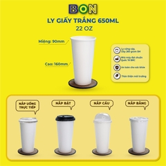 LỐC 50 LY GIẤY TRẮNG 650ML - (22 OZ) - CÀ PHÊ ĐÁ, NƯỚC UỐNG LẠNH - LY DÀY, ĐẸP, 260 Gram SM - Giá đã gồm HĐ VAT