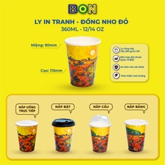 LỐC 50 LY IN TRANH - ĐỒNG NHO ĐỎ - 360ML (12/14 OZ) - CÀ PHÊ ĐÁ, NƯỚC UỐNG LẠNH - LY DÀY, ĐẸP, 260 Gram SM - Giá đã gồm HĐ VAT