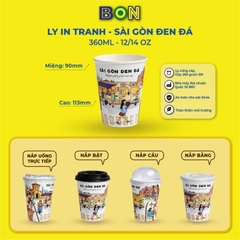 LỐC 50 LY IN TRANH - SÀI GÒN ĐEN ĐÁ 360ML - CÀ PHÊ ĐÁ, NƯỚC UỐNG LẠNH - LY DÀY, ĐẸP, 260 Gram SM - Giá đã gồm HĐ VAT