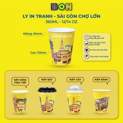 LỐC 50 LY IN TRANH - SÀI GÒN CHỢ LỚN 360ML - CÀ PHÊ ĐÁ, NƯỚC UỐNG LẠNH - LY DÀY, ĐẸP, 260 Gram SM - Giá đã gồm HĐ VAT