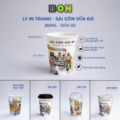 LỐC 50 LY IN TRANH - SÀI GÒN SỮA ĐÁ 360ML - CÀ PHÊ ĐÁ, NƯỚC UỐNG LẠNH - LY DÀY, ĐẸP, 260 Gram SM - Giá đã gồm HĐ VAT