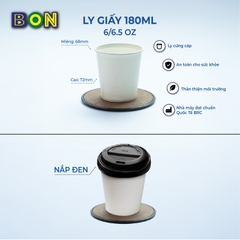 LY GIẤY TRẮNG CÓ NẮP 180ML - 6 OZ (THÙNG 2000 PCS/ 40 LỐC)