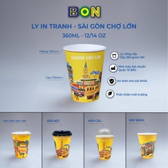 LỐC 50 LY IN TRANH - SÀI GÒN CHỢ LỚN 360ML - CÀ PHÊ ĐÁ, NƯỚC UỐNG LẠNH - LY DÀY, ĐẸP, 260 Gram SM - Giá đã gồm HĐ VAT