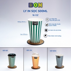 LỐC 50 LY GIẤY IN SỌC - 500ML (16 OZ)