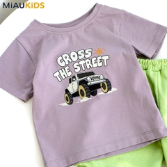 Bộ thun cộc tay cotton in hình xe ô tô cool ngầu cho bé trai 1-8 tuổi