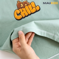 Đồ Bộ Bé Trai Cotton Họa Tiết Gấu Chill Cộc Tay Thoáng Mát MiauKids