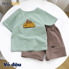 Đồ Bộ Bé Trai Cotton Họa Tiết Gấu Chill Cộc Tay Thoáng Mát MiauKids