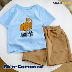 Bộ thun cộc tay cotton in hình Gorilla cool ngầu cho bé trai năng động