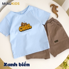 Đồ Bộ Bé Trai Cotton Họa Tiết Gấu Chill Cộc Tay Thoáng Mát MiauKids