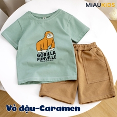Bộ thun cộc tay cotton in hình Gorilla cool ngầu cho bé trai năng động