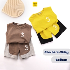Bộ ba lỗ bé trai hoạ tiết Số 3 Justme thời trang khoẻ khoắn, thun cotton mát mịn cho bé mặc nhà mát mẻ đi học đi chơi