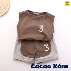 Bộ ba lỗ bé trai hoạ tiết Số 3 Justme thời trang khoẻ khoắn, thun cotton mát mịn cho bé mặc nhà mát mẻ đi học đi chơi