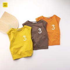 Bộ ba lỗ bé trai hoạ tiết Số 3 Justme thời trang khoẻ khoắn, thun cotton mát mịn cho bé mặc nhà mát mẻ đi học đi chơi