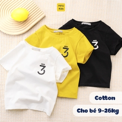 Áo thun bé trai hoạ tiết logo số 3 trước sau phong cách thời trang, chất thun cotton mát mịn cho bé mặc đi học đi chơi