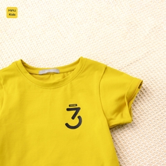 Áo thun bé trai hoạ tiết logo số 3 trước sau phong cách thời trang, chất thun cotton mát mịn cho bé mặc đi học đi chơi