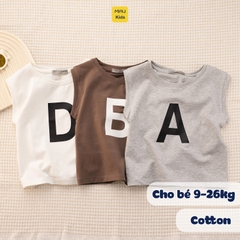 Áo ba lỗ bé trai in chữ A, B, C, D phong cách dễ thương, chất Cotton mềm mịn mát cho bé mặc nhà đi học đi chơi