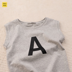 Áo ba lỗ bé trai in chữ A, B, C, D phong cách dễ thương, chất Cotton mềm mịn mát cho bé mặc nhà đi học đi chơi