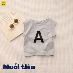 Áo ba lỗ bé trai in chữ A, B, C, D phong cách dễ thương, chất Cotton mềm mịn mát cho bé mặc nhà đi học đi chơi