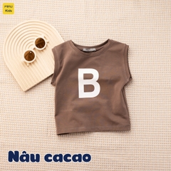 Áo ba lỗ bé trai in chữ A, B, C, D phong cách dễ thương, chất Cotton mềm mịn mát cho bé mặc nhà đi học đi chơi