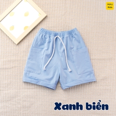 Quần đùi cho bé phối túi hộp 2 bên dễ thương cá tính, phong cách hàn quốc, thun cotton mát mịn cho bé mặc nhà mặc đi học