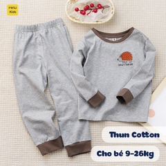 Bộ dài tay cho bé hoạ tiết chú chú nhím dễ thương, thun cotton mềm mịn mát cho bé mặc nhà rất thích
