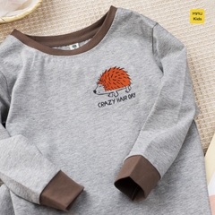 Bộ dài tay cho bé hoạ tiết chú chú nhím dễ thương, thun cotton mềm mịn mát cho bé mặc nhà rất thích