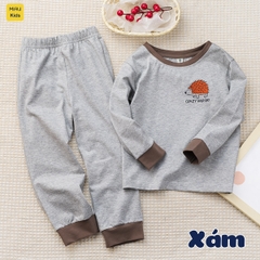 Bộ dài tay cho bé hoạ tiết chú chú nhím dễ thương, thun cotton mềm mịn mát cho bé mặc nhà rất thích