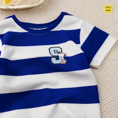 Áo thun sọc cho bé trai in hình chú chó Snoopy dễ thương, chất thun cotton tổ ong thoáng mát cho bé mặc đi học đi chơi