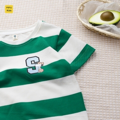 Áo thun sọc cho bé trai in hình chú chó Snoopy dễ thương, chất thun cotton tổ ong thoáng mát cho bé mặc đi học đi chơi