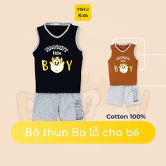 Đồ Ba Lỗ Cho Bé Trai In Hình Chú Khỉ Little Boy Cool Ngầu, Cotton Co Giãn Thấm Hút Cho Bé Đến 55Kg Mặc Hè Thoáng Mát