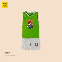 Bộ Bé Trai Mùa Hè Sát Nách In Hình Mario Nhiều Màu Đáng Yêu, Thun Cotton Co Giãn Thoáng Mát Cho Bé Đến 55Kg Mặc Mát