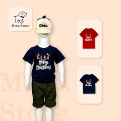 Áo Phông Cho Bé In Chữ Merry Christmas, cho bé chơi Noel Thun Cotton Dày Mịn Co giãn Thoáng Mát Cho Bé Đến 55Kg
