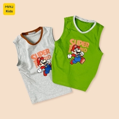 Bộ Bé Trai Mùa Hè Sát Nách In Hình Mario Nhiều Màu Đáng Yêu, Thun Cotton Co Giãn Thoáng Mát Cho Bé Đến 55Kg Mặc Mát