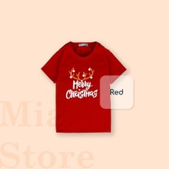 Áo Phông Cho Bé In Chữ Merry Christmas, cho bé chơi Noel Thun Cotton Dày Mịn Co giãn Thoáng Mát Cho Bé Đến 55Kg