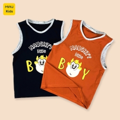 Đồ Ba Lỗ Cho Bé Trai In Hình Chú Khỉ Little Boy Cool Ngầu, Cotton Co Giãn Thấm Hút Cho Bé Đến 55Kg Mặc Hè Thoáng Mát